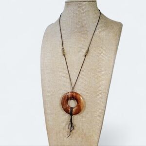 J. Jill Brown Pendant Necklace with Tassels On Rope